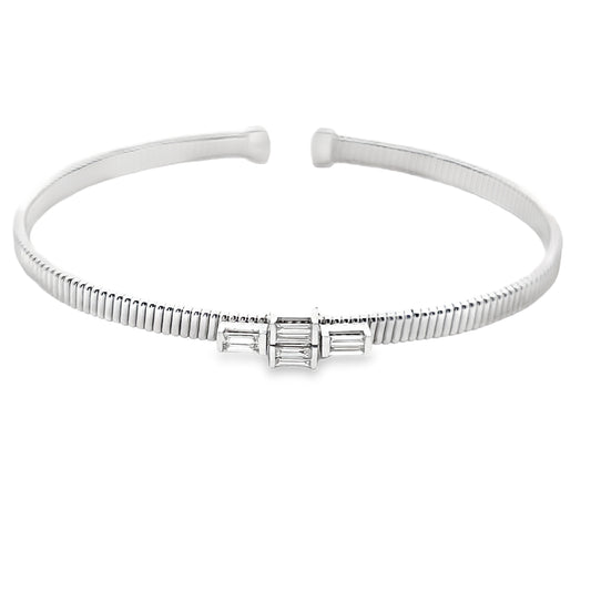 18K White Gold Diamond Bangle Cuff Bracelet