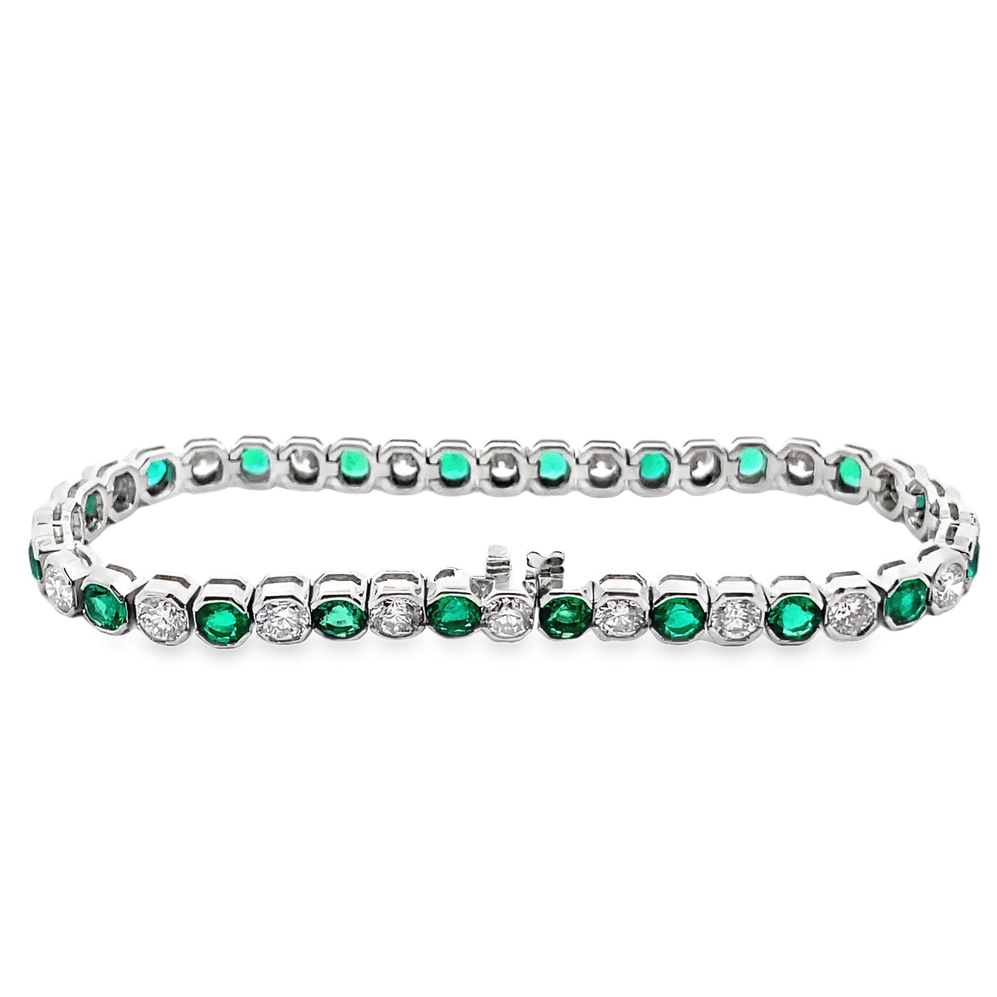 Alternating Emerald and Diamond Tennis Bracelet in 14K White Gold