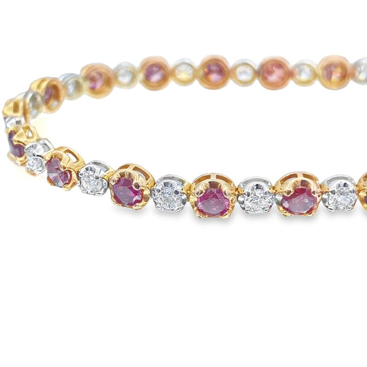 Alternating Pink Purple and White Diamonds in 14K Two Tone Rose Gold and White Gold Tennis Bracelet