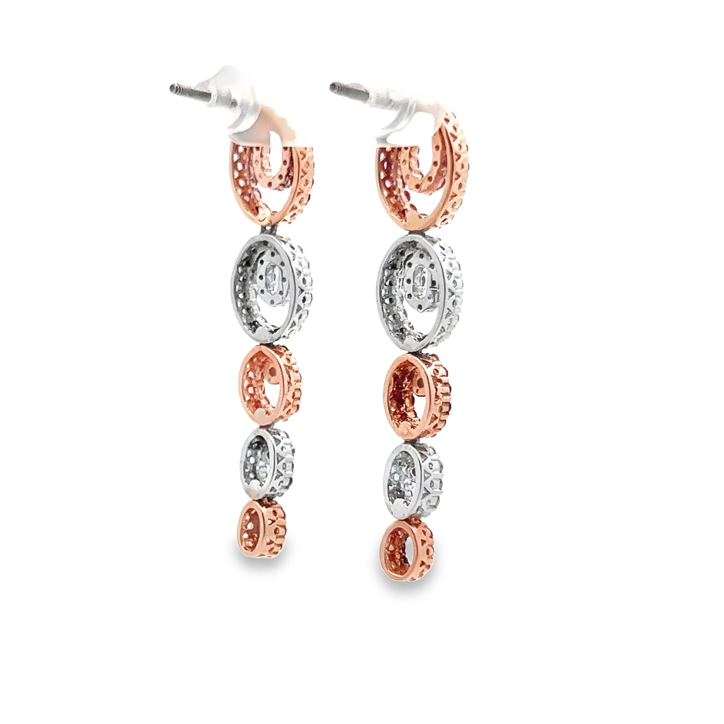 Pink Sapphire and Diamond Drop Earrings in 14K White Gold