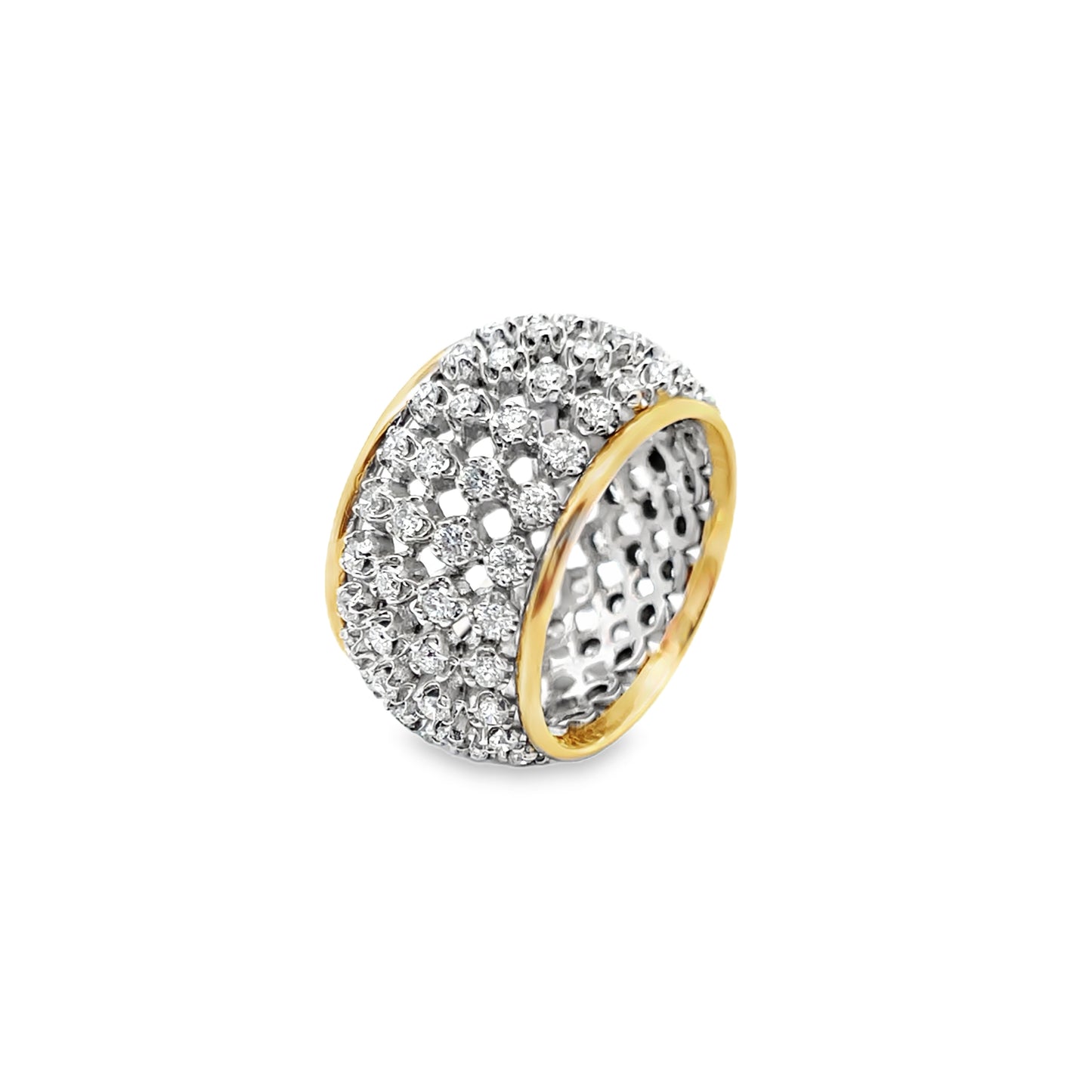 Wide Four Row Round-Cut Diamond Ring in 14K Yellow and White Gold