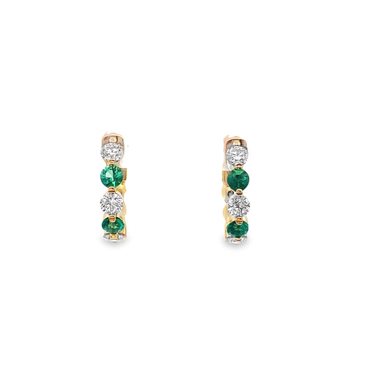 LKS Emerald and Diamond Huggies in 14K Gold