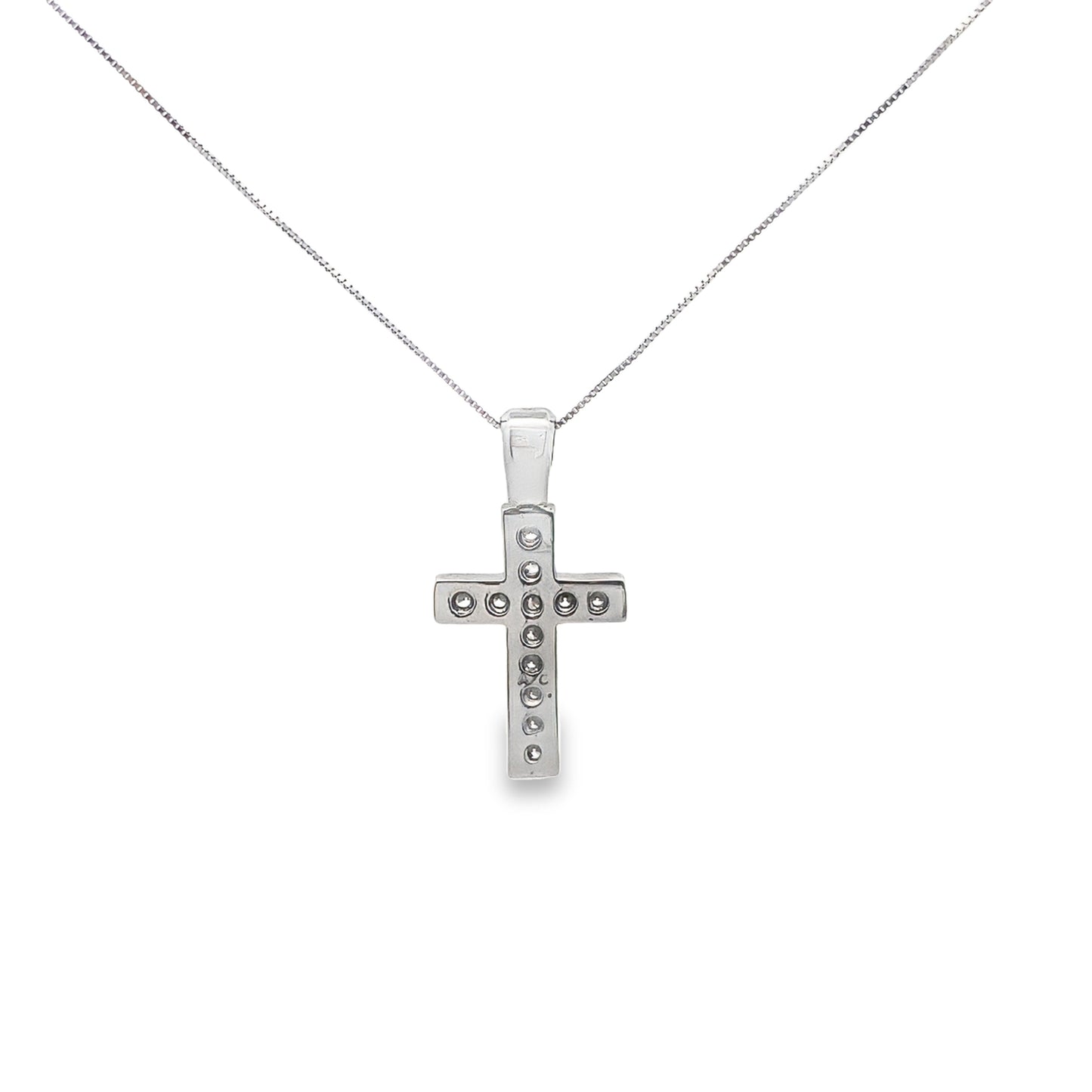 Deep Set Round Cut Diamond Cross Necklace in 14K White Gold