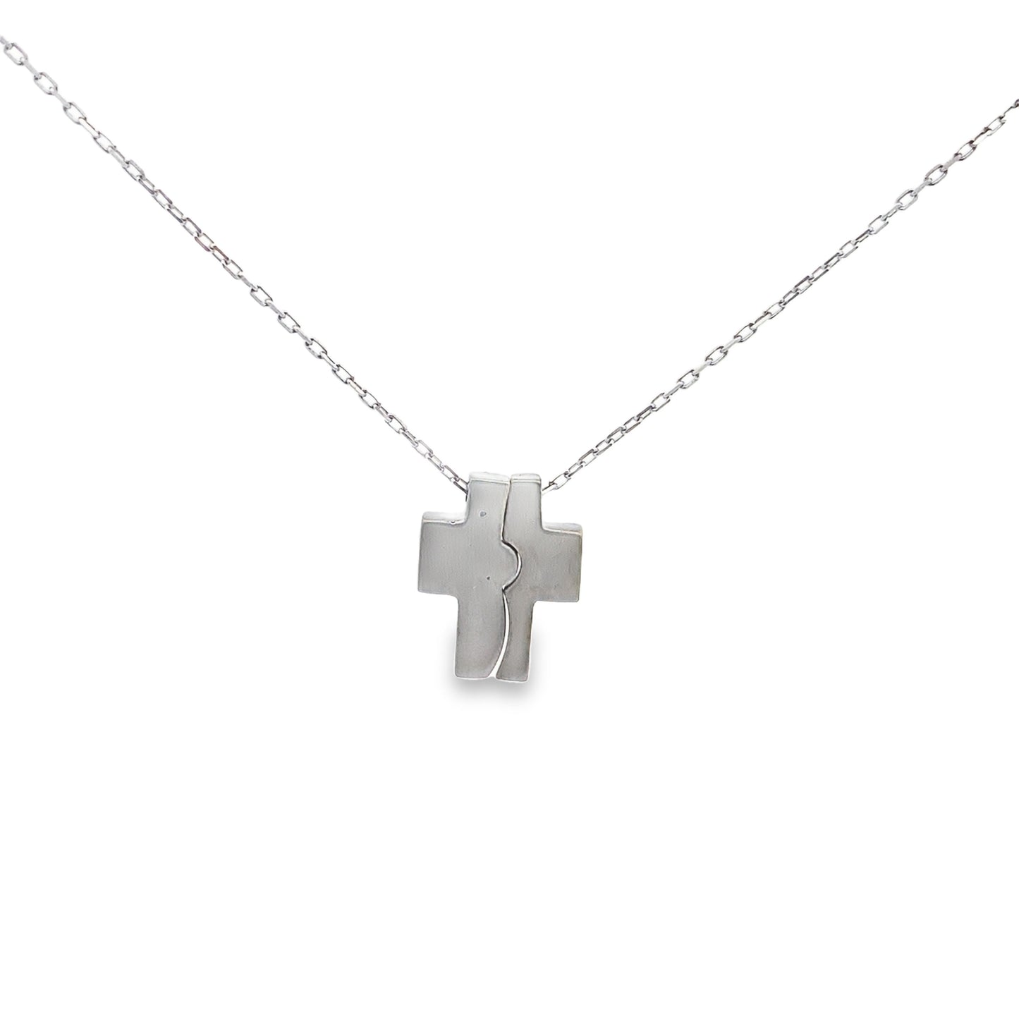 Two Piece Diamond Cross Necklace in 14K White Gold