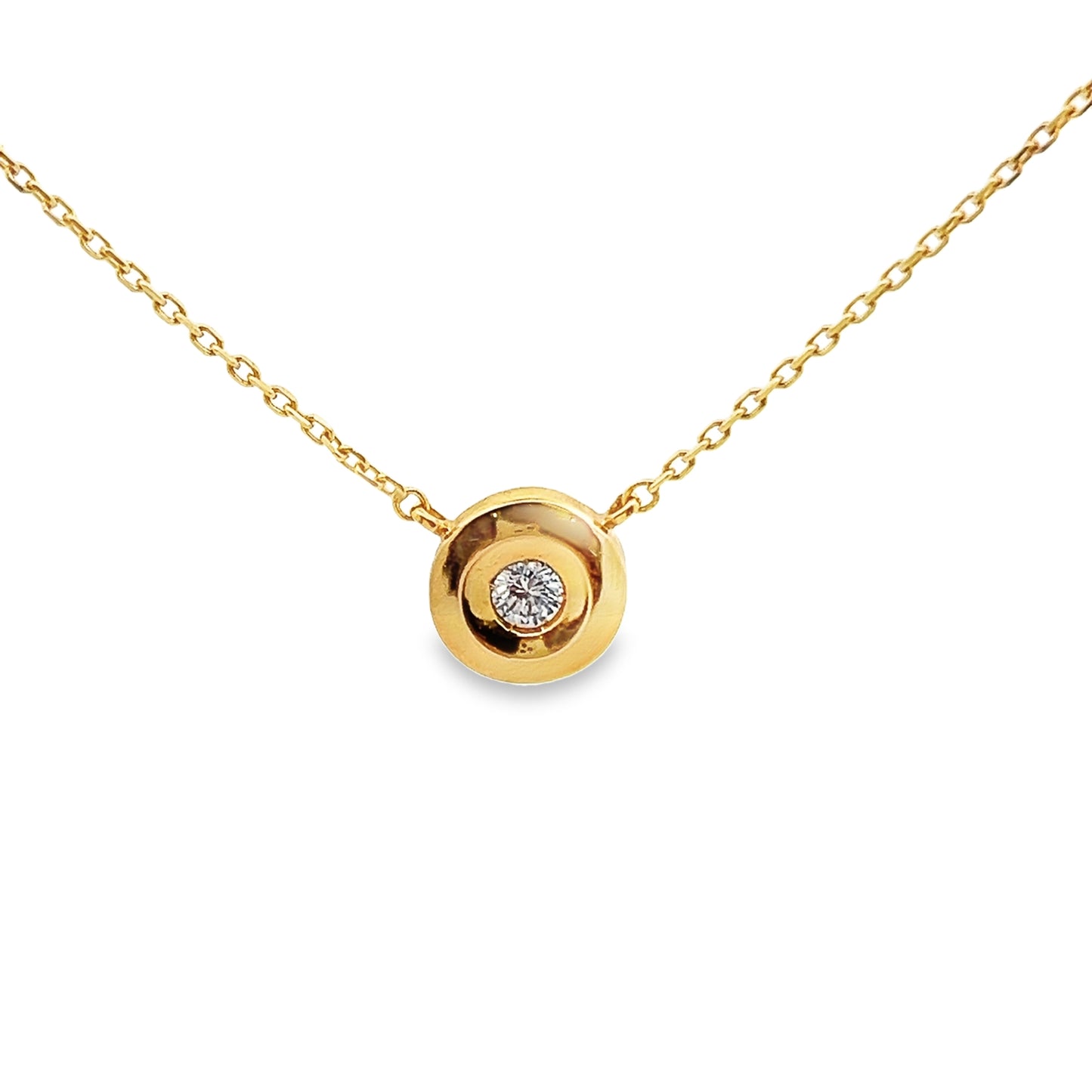 Full Bezel-Set Solitaire Round-Cut Diamond Pendant in 14K Gold