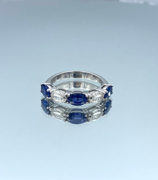 Halfway Alternating Sapphire and Diamond Ring in 14K White Gold