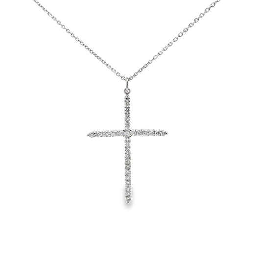 Long Diamond Cross Necklace in 14K White Gold