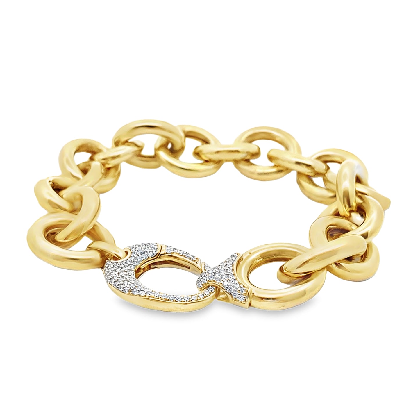 Chain Link Bracelet with Diamond Encrusted Lock in 14K Yellow Gold