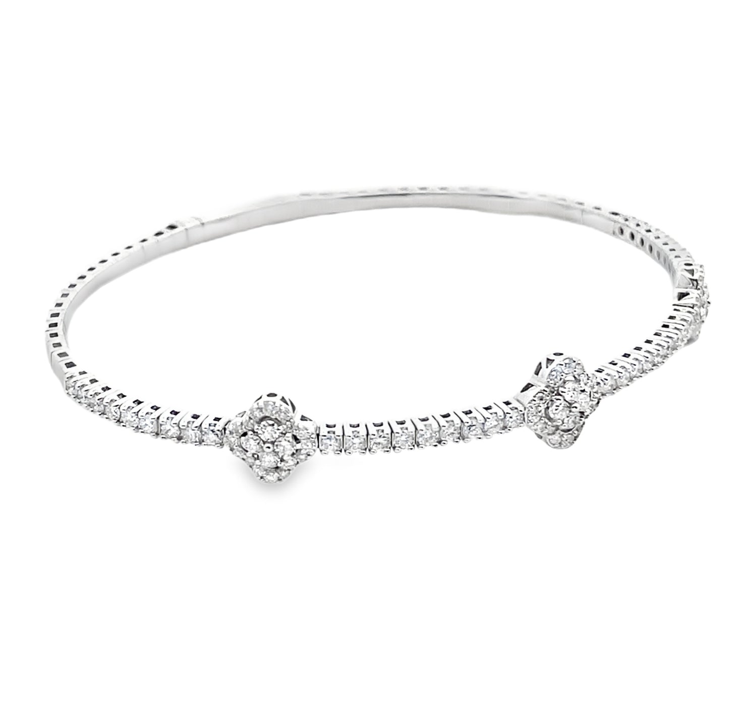 Three Leaf Diamond Flexible Bangle Bracelet in 14K White Gold