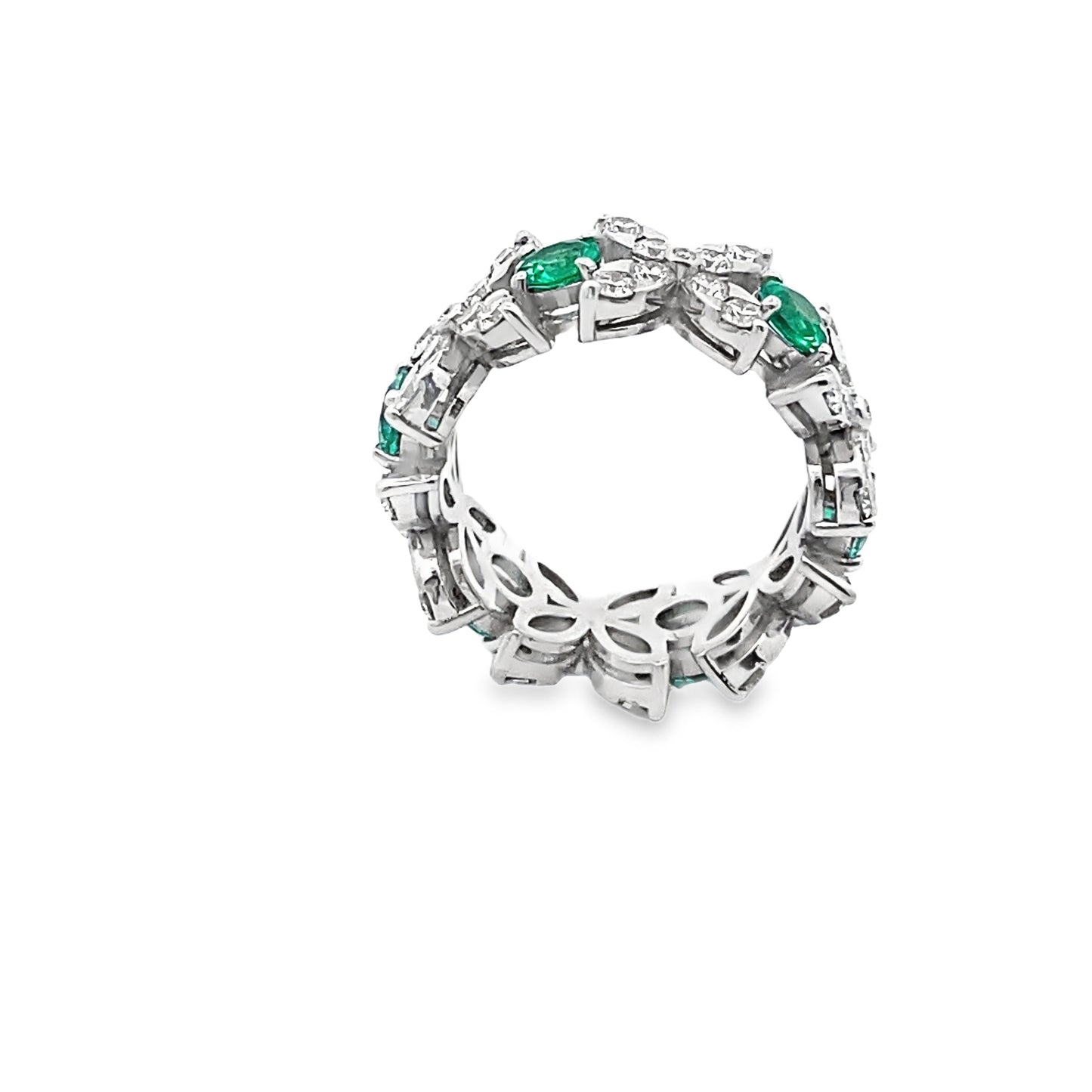 Xoxo Ring with Round Brilliant-Cut Emerald and Diamond in 14K White Gold