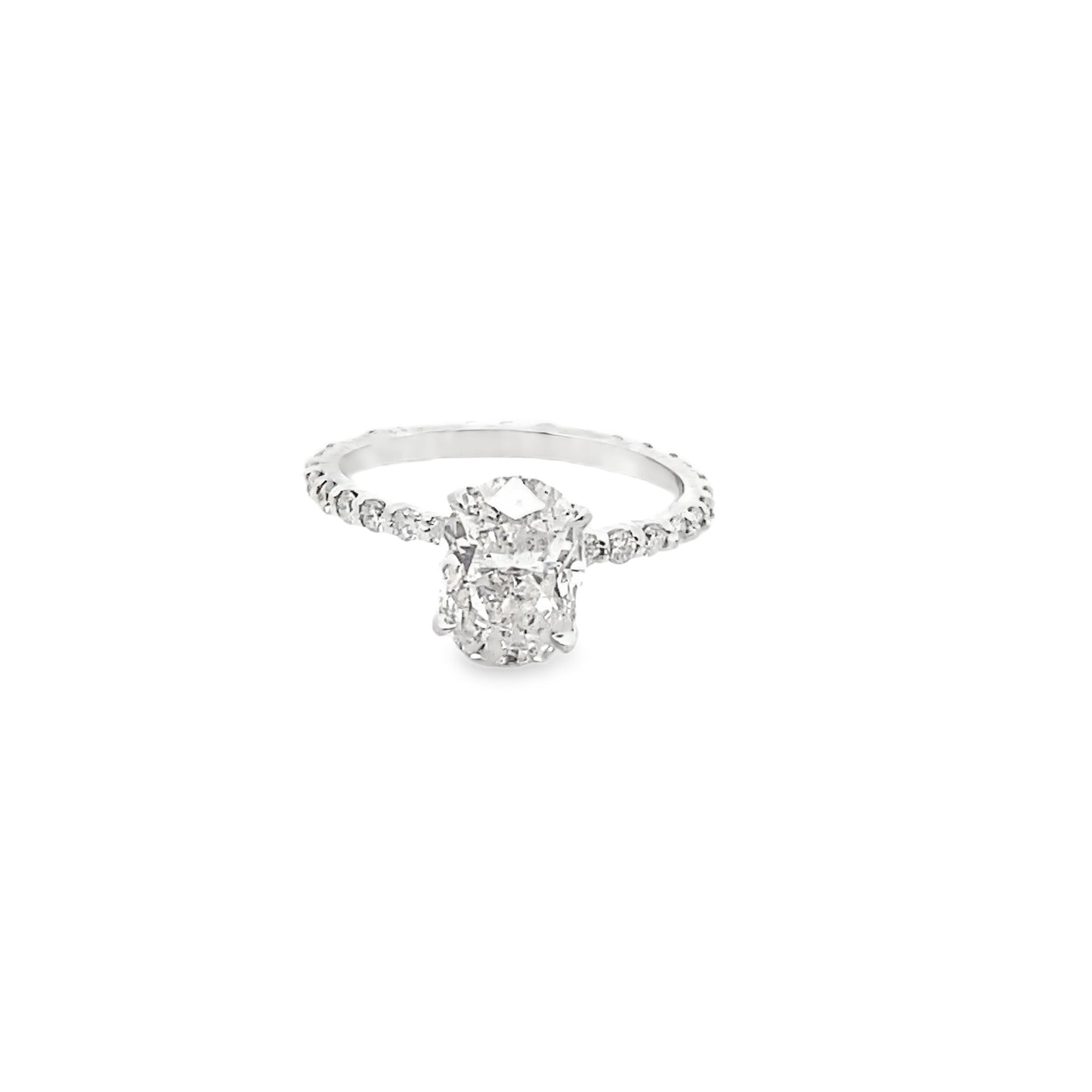 Oval-Cut Diamond Engagement Ring Micro-Pave Side Stones in 14K White Gold