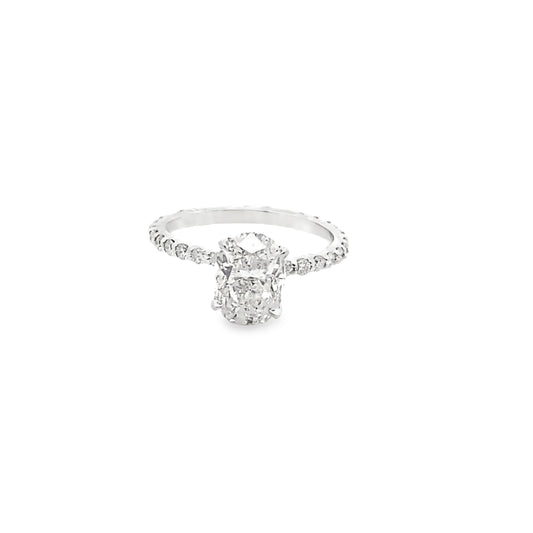 Oval-Cut Diamond Engagement Ring Micro-Pave Side Stones in 14K White Gold