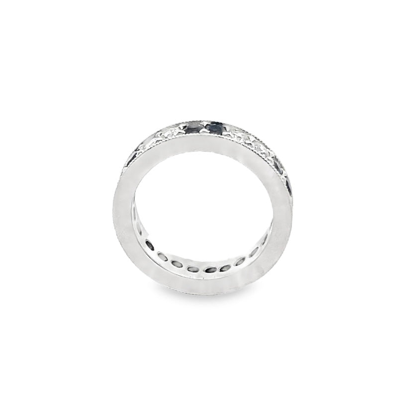 Channel-Set Sapphire and Diamond Eternity Band in 14K White Gold