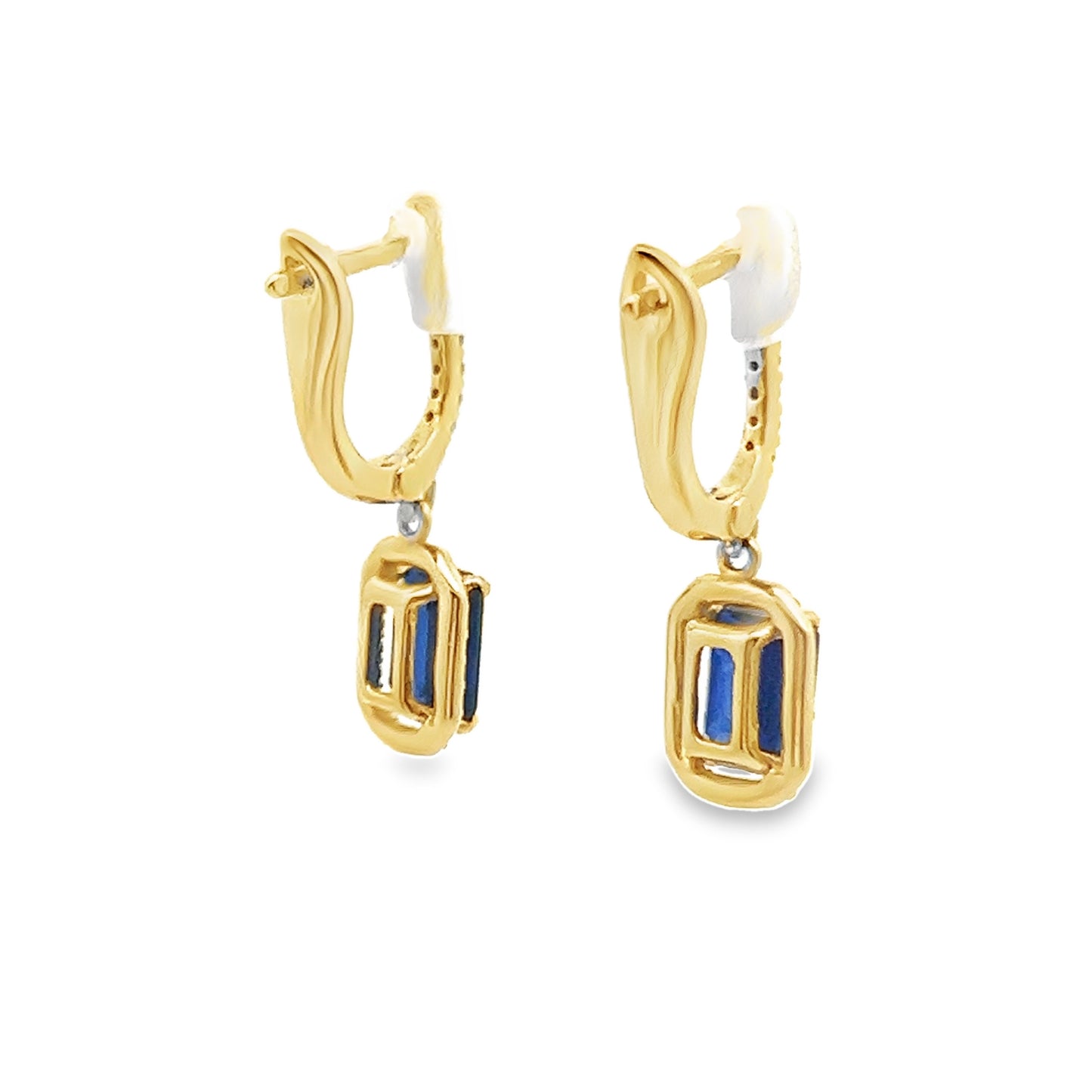 Sapphire and Diamond Halo Dangle Earrings in 14K Yellow Gold