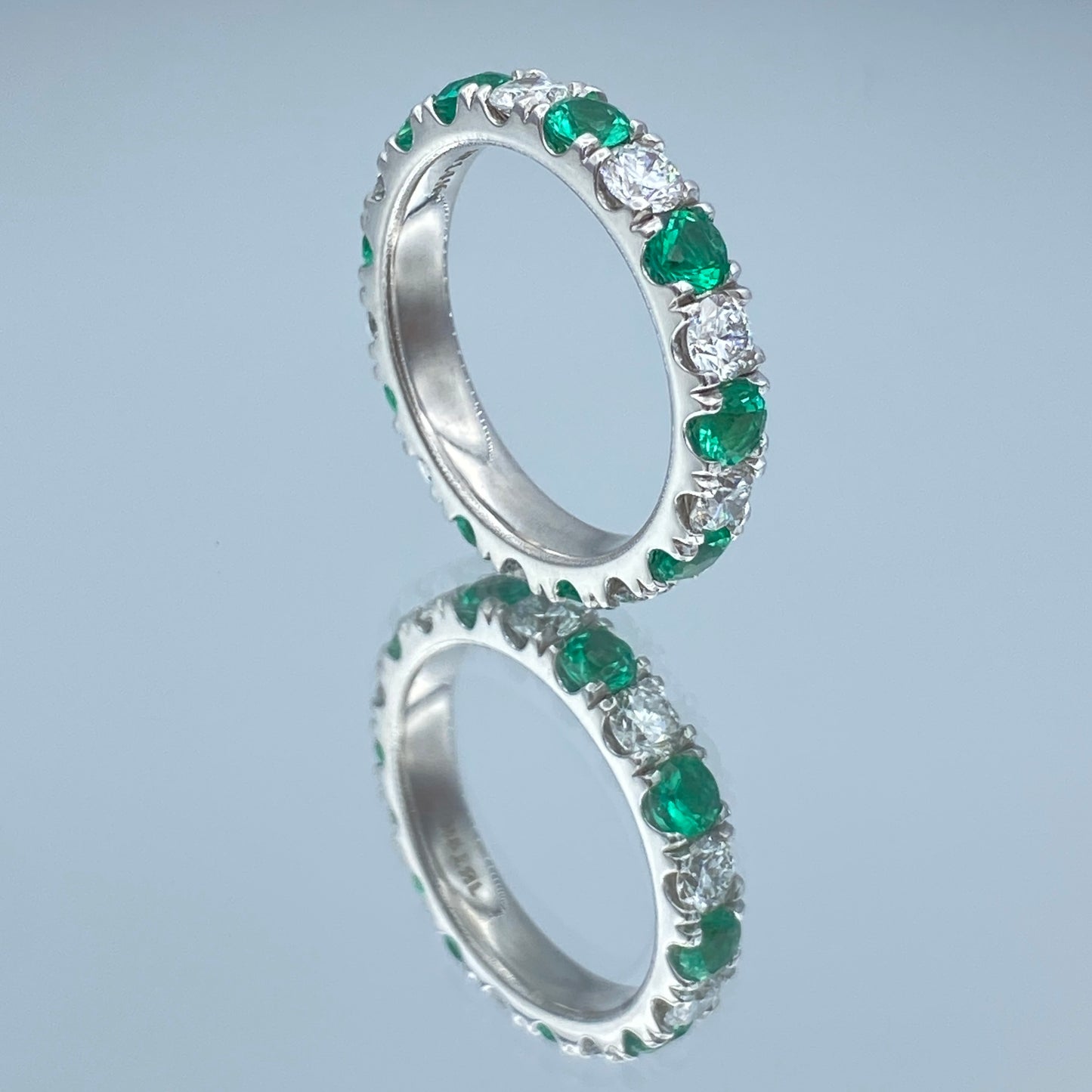 Alternating Diamond and Emerald Band in 14k White Gold - L and L Jewelry