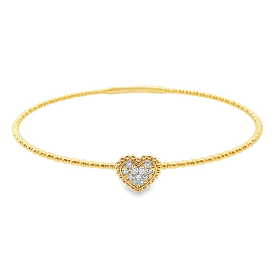 Diamond Heart Flexible Bangle Bracelet in 14K Yellow Gold