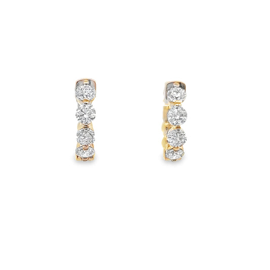 LKS Floating Diamond Huggie Hoop Earrings in 14K Yellow Gold