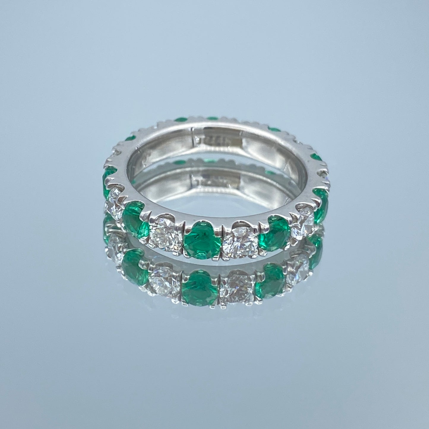Alternating Diamond and Emerald Band in 14k White Gold - L and L Jewelry