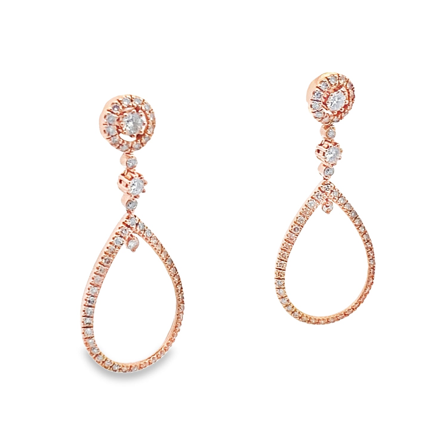 Teardrop Round Brilliant-Cut Diamond Dangle Earrings in 14K Rose Gold
