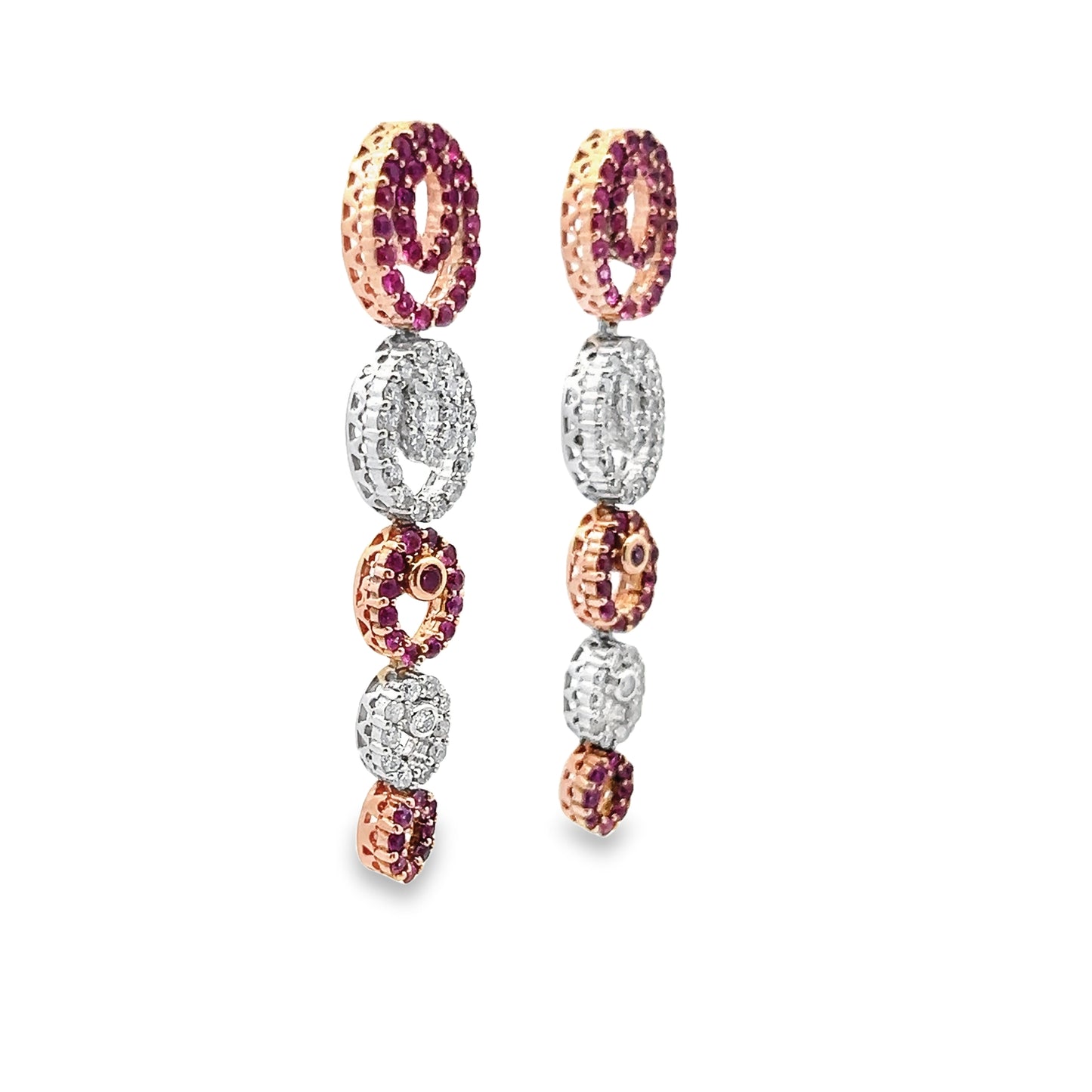 Pink Sapphire and Diamond Drop Earrings in 14K White Gold