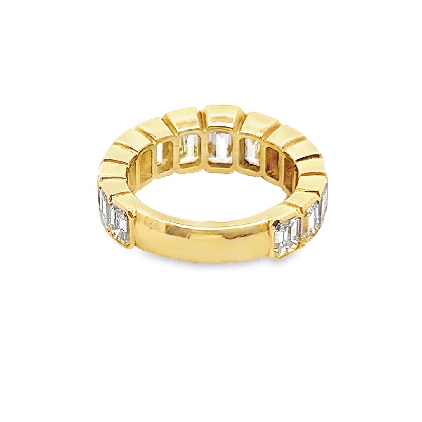 Graduated Diamond Emerald Cut Bezel Set Eternity Ring in 18K Yellow Gold
