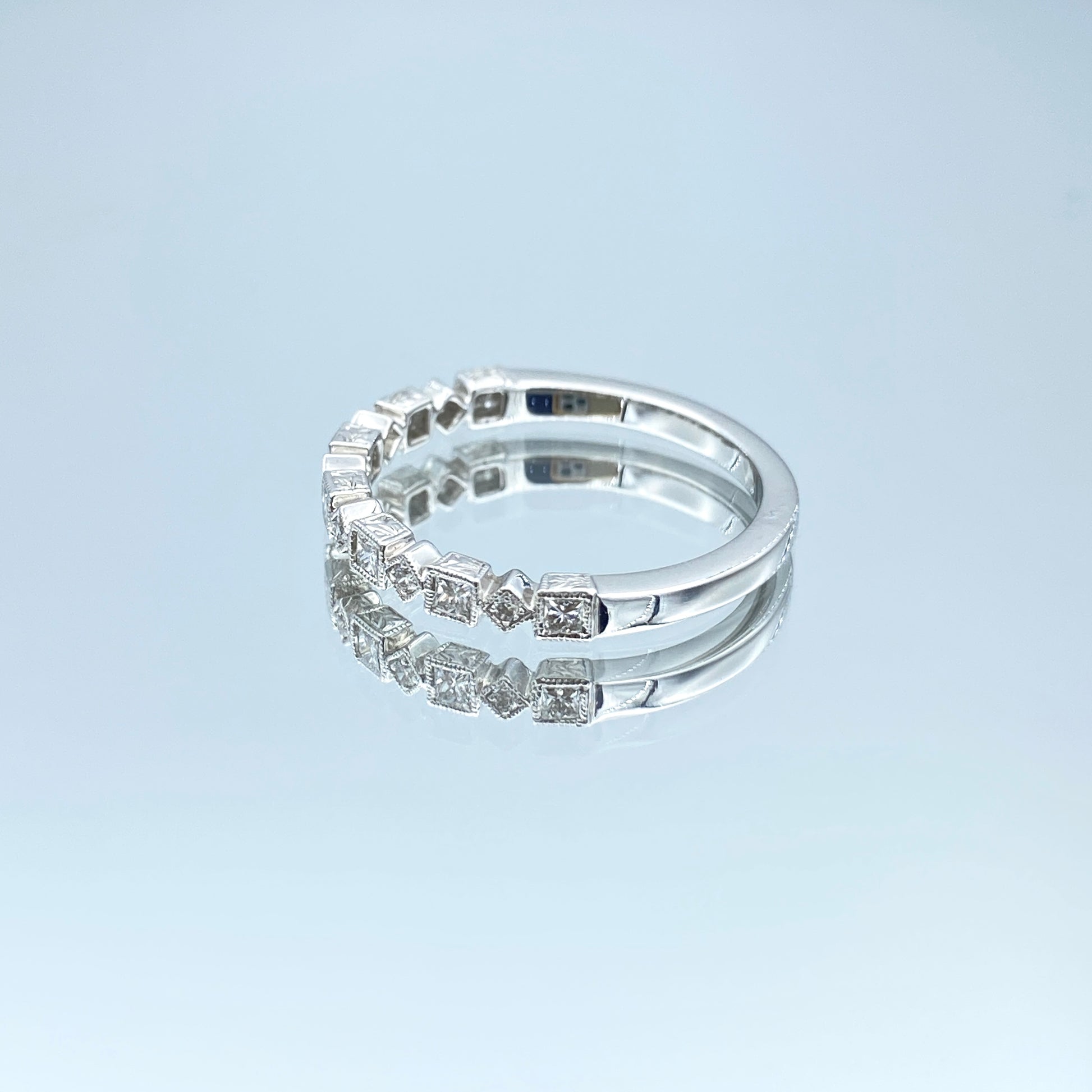 Vintage Look Halfway Diamond Ring in 14K White Gold - L and L Jewelry