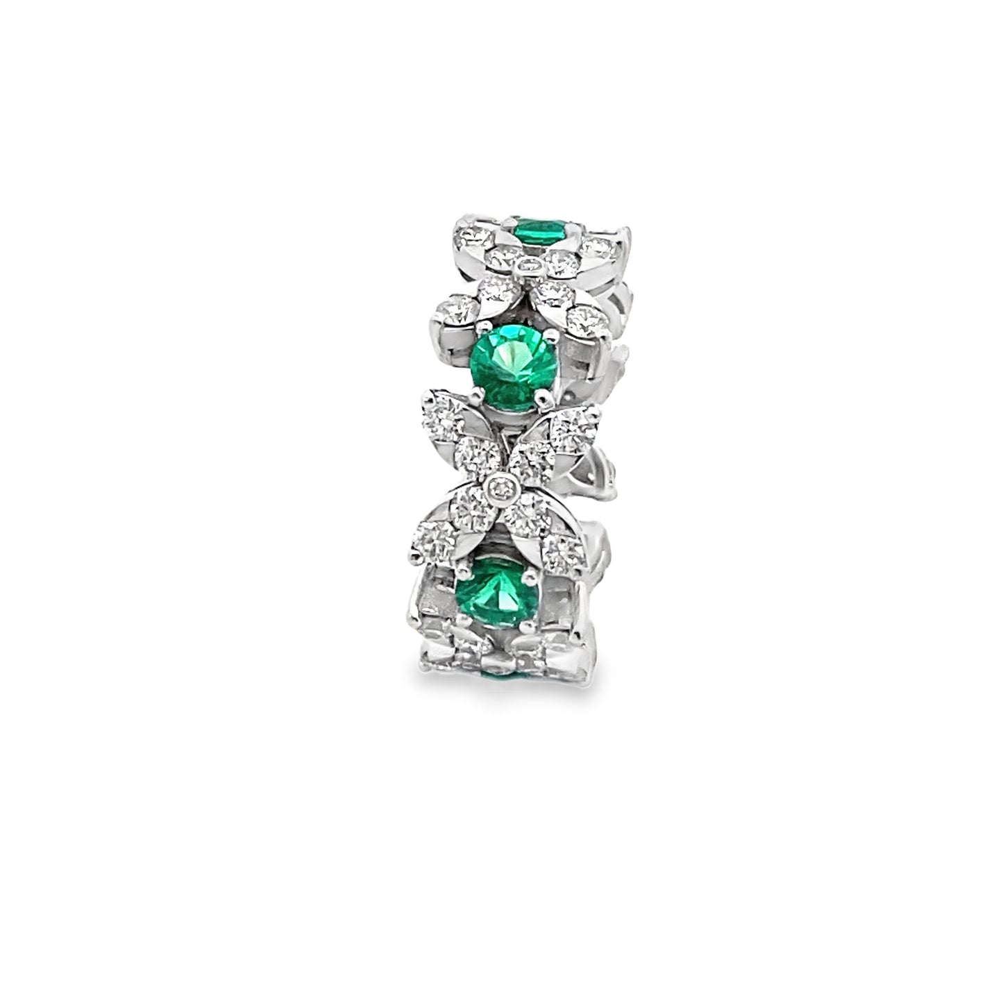 Xoxo Ring with Round Brilliant-Cut Emerald and Diamond in 14K White Gold