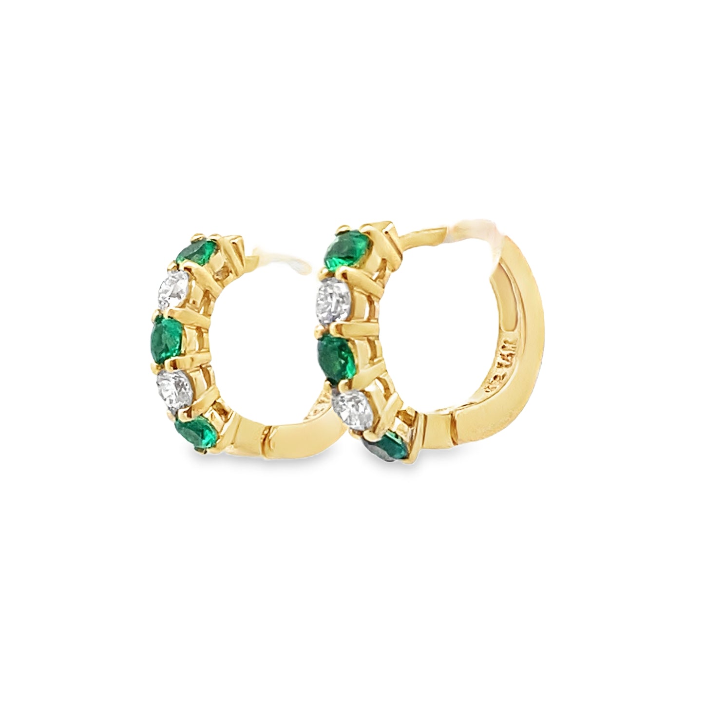 Sapphire or Emerald and Diamond Huggie Hoop Earrings in 14K Gold