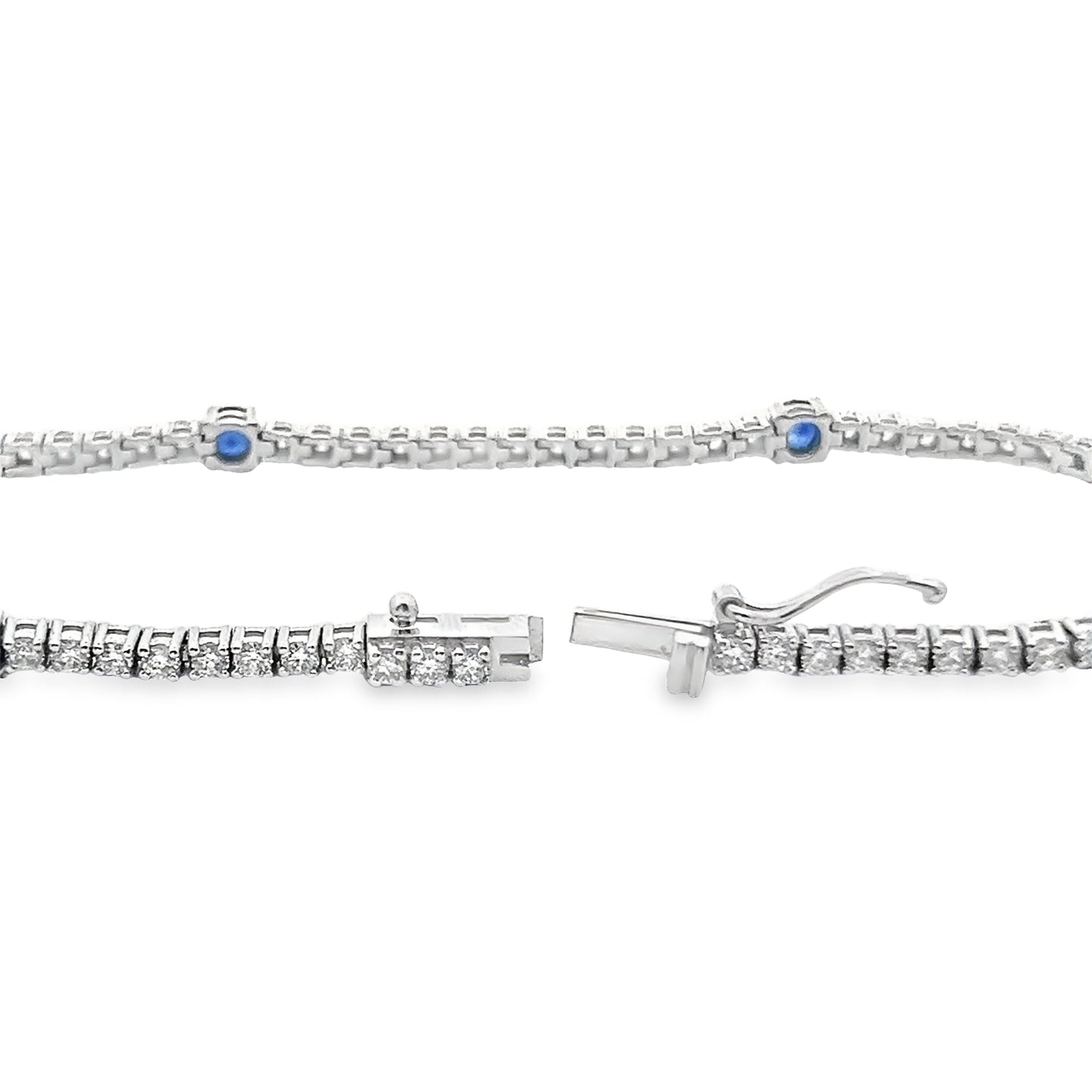 Alternating Round Diamond and Sapphire Tennis Bracelet in 14K Gold