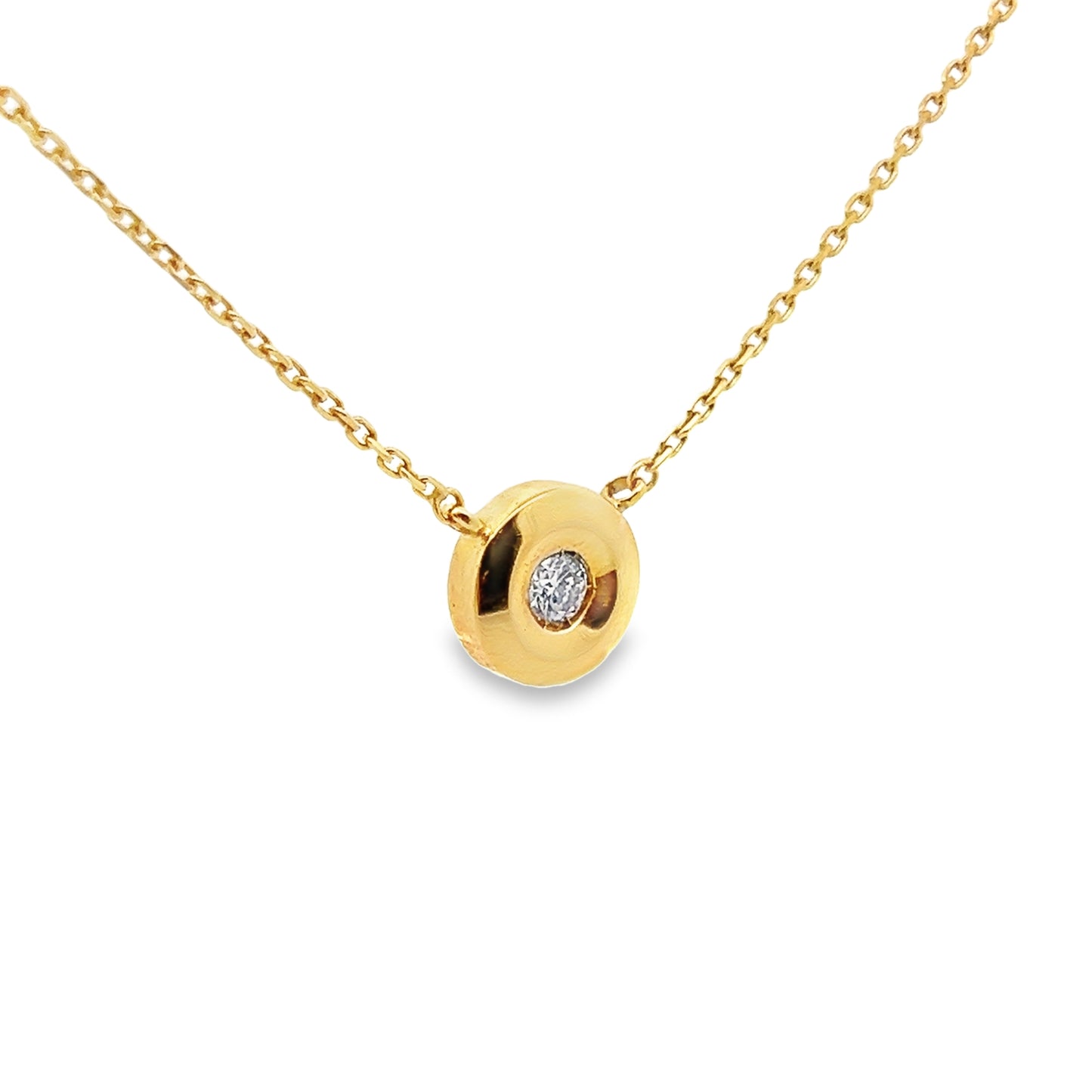 Full Bezel-Set Solitaire Round-Cut Diamond Pendant in 14K Gold