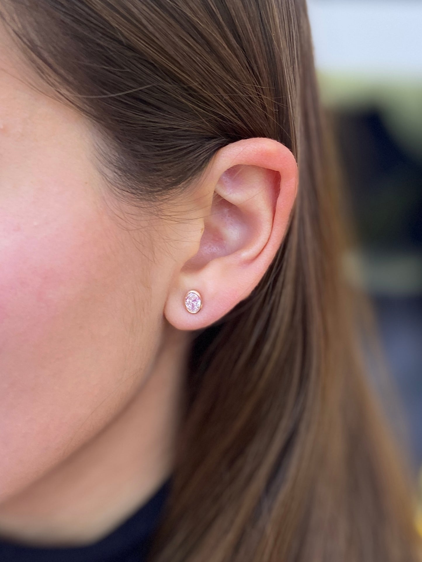 Oval-Cut Diamond Bezel-Set Studs in 14K Rose Gold