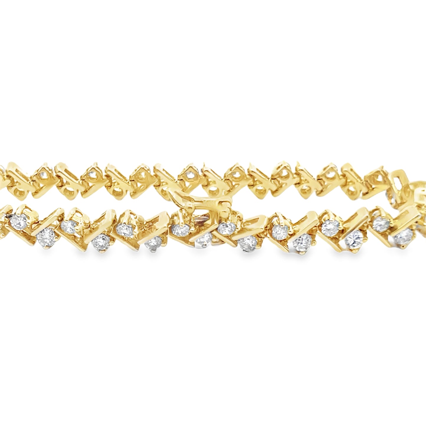 Vintage-Style Feather Diamond Tennis Bracelet Cross Design in 14K Yellow Gold