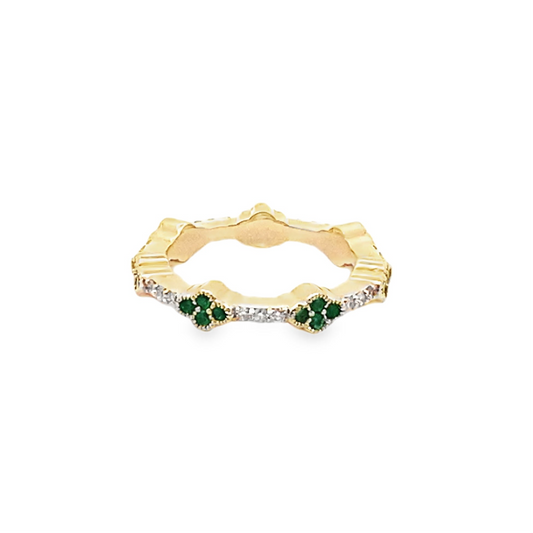 Emerald and Diamond Clover Ring in 14K Yellow Gold
