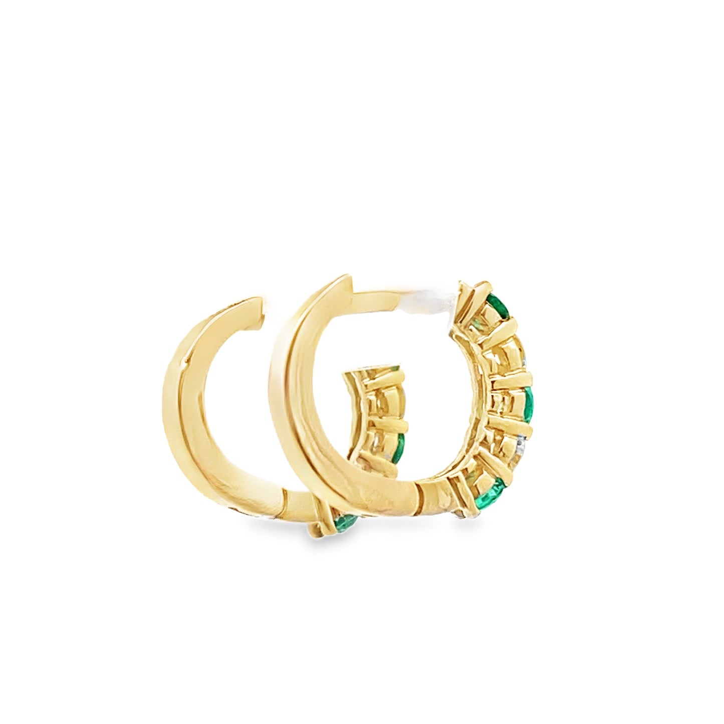 Sapphire or Emerald and Diamond Huggie Hoop Earrings in 14K Gold