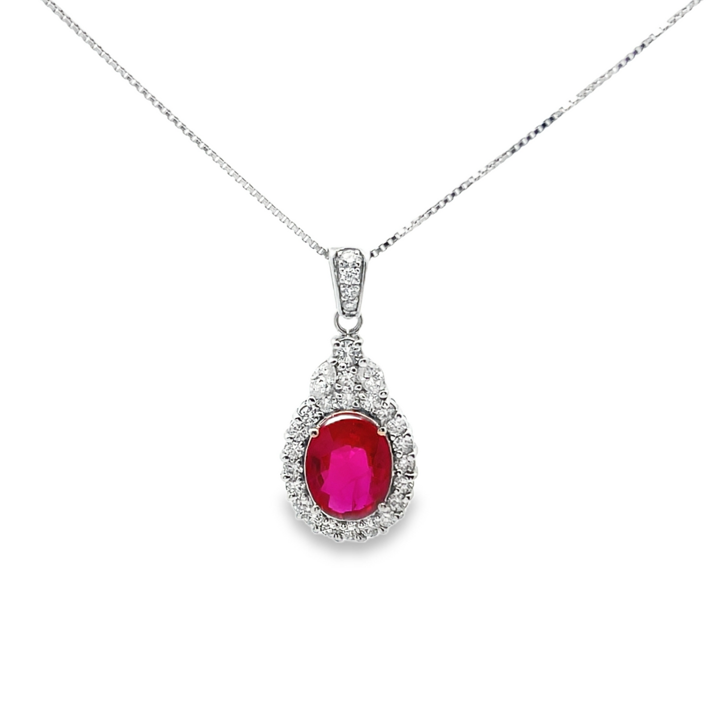 Ruby and Diamond 14K White Gold Pendant Necklace