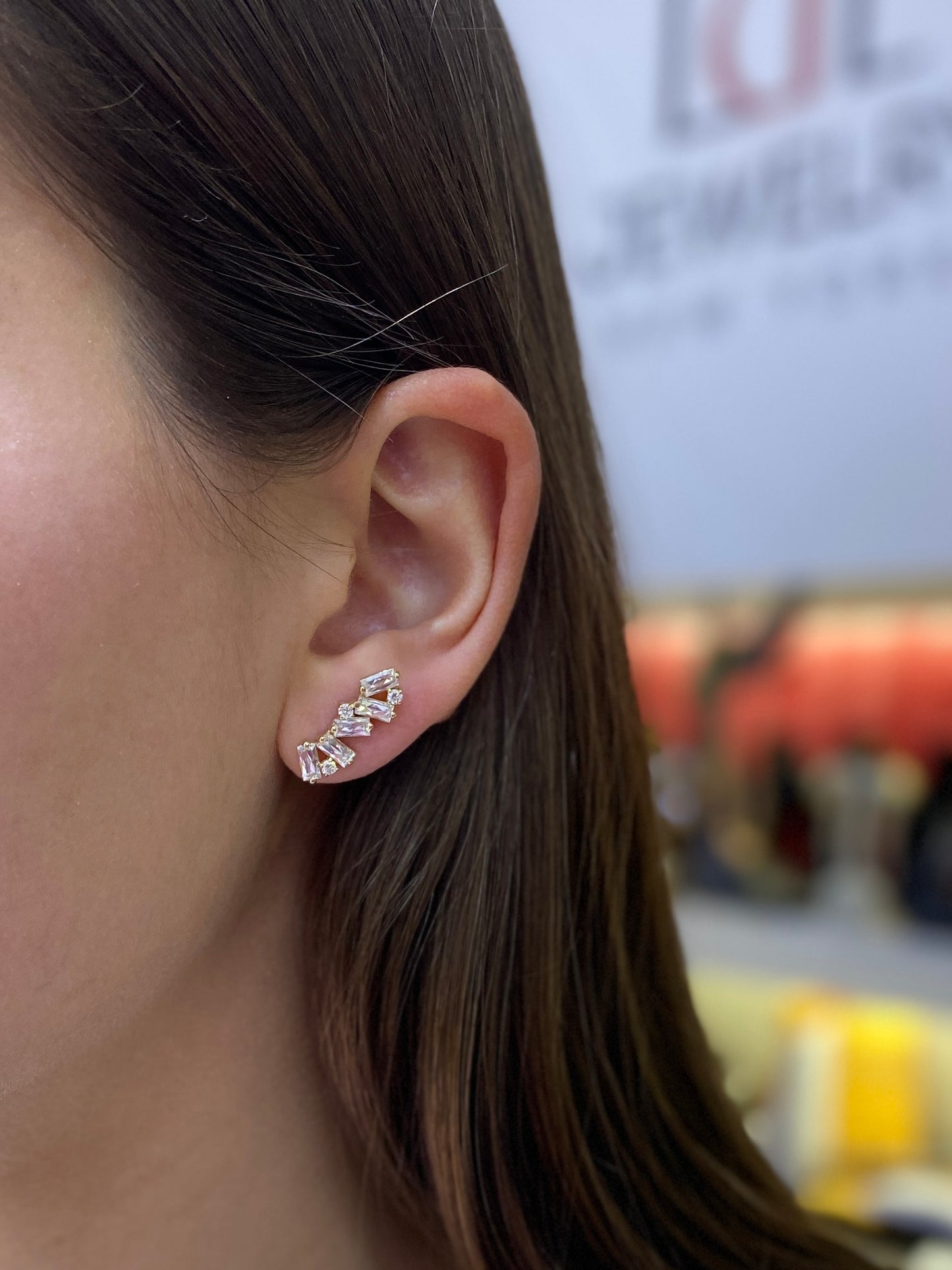 Baguette and Round-Cut Diamond Angelic Earrings in 14K Yellow Gold