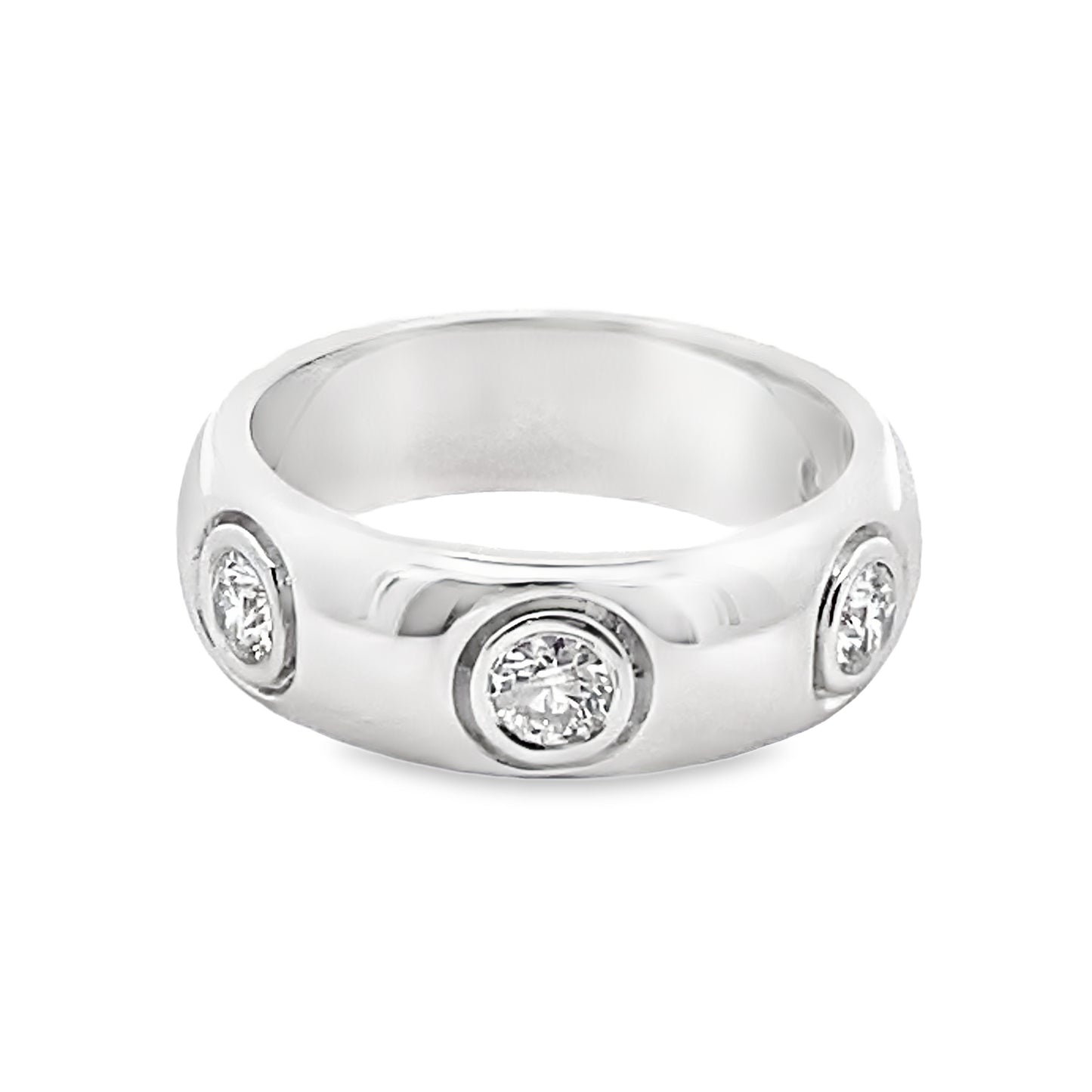 Round-Cut Bezel Diamond Men's Wedding Ring in 14K White Gold
