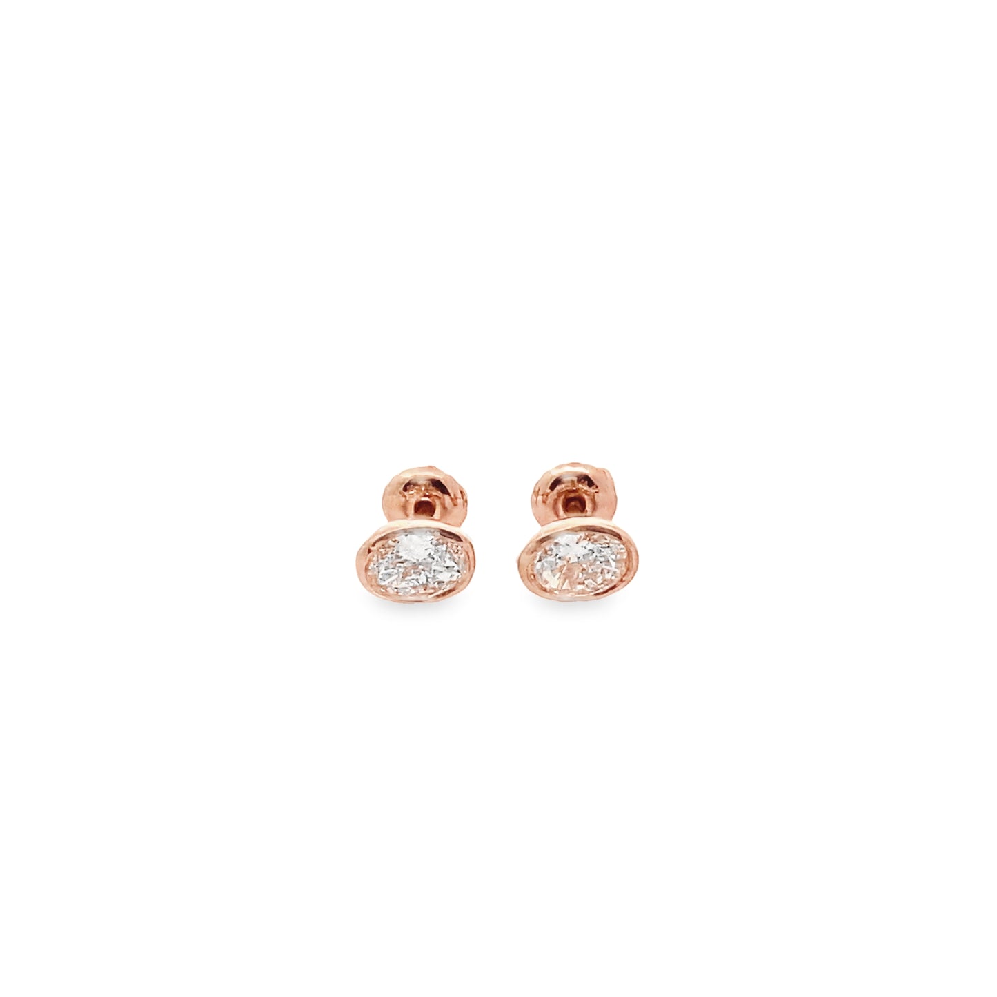 Oval-Cut Diamond Bezel-Set Studs in 14K Rose Gold
