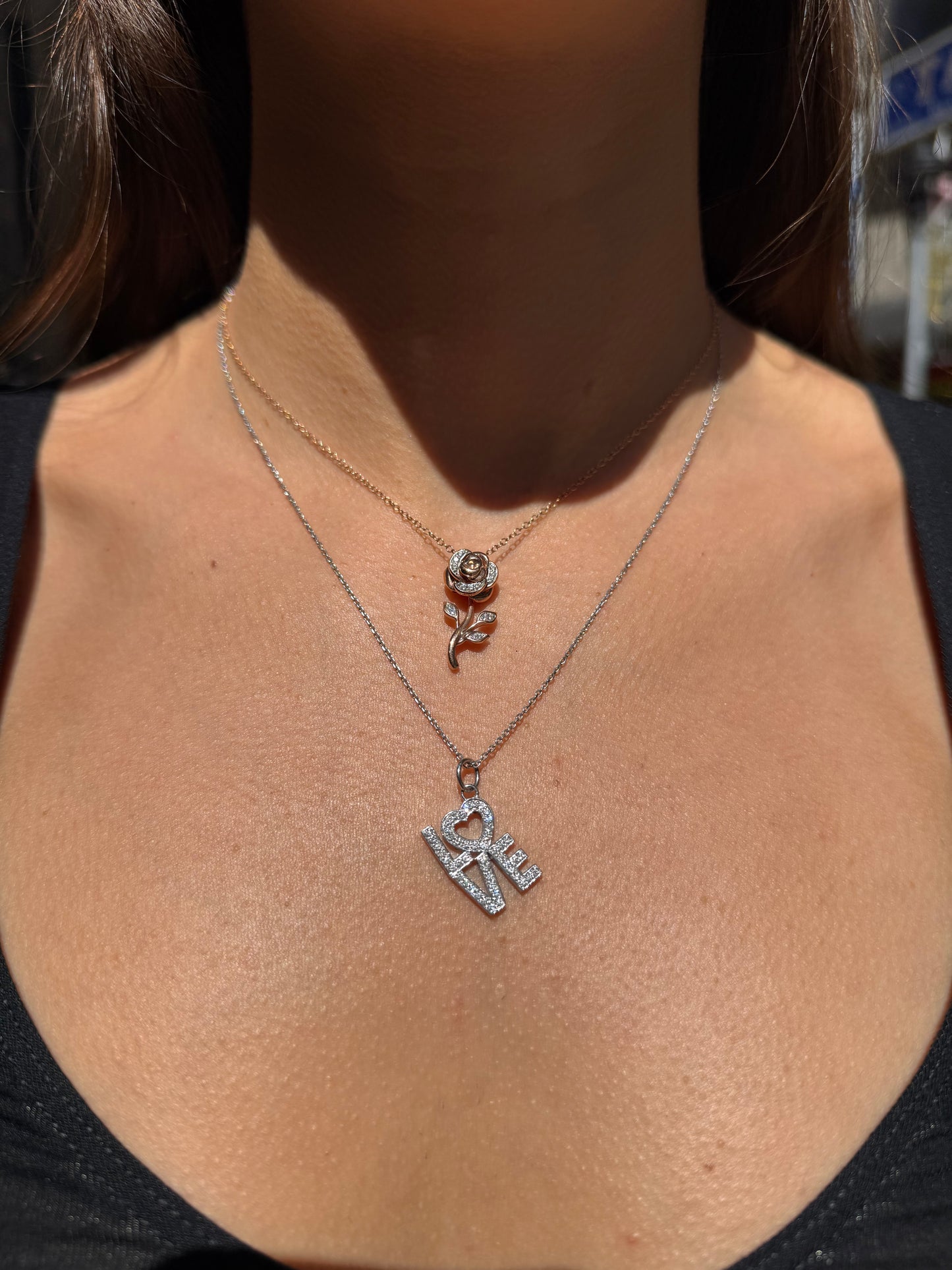 Diamond Rose Charm Pendant in 14K Rose Gold
