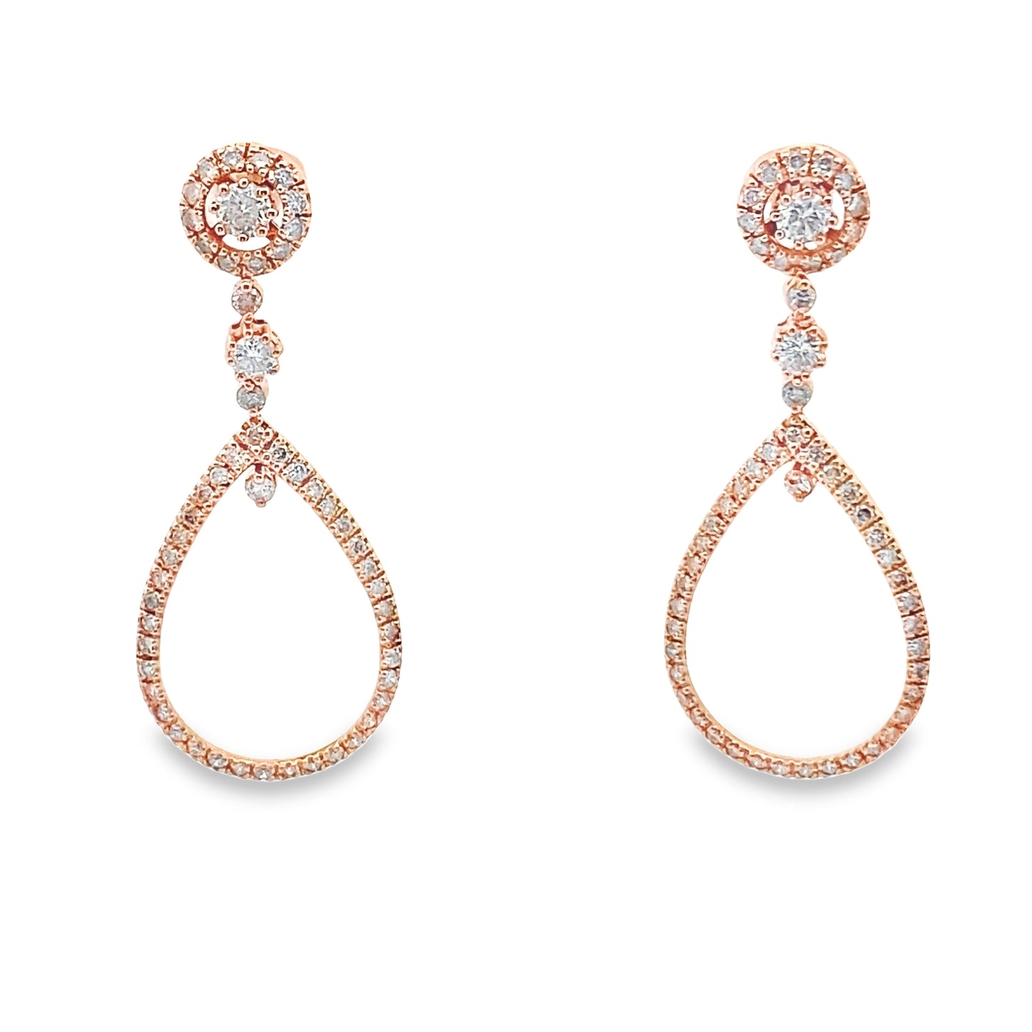Teardrop Round Brilliant-Cut Diamond Dangle Earrings in 14K Rose Gold