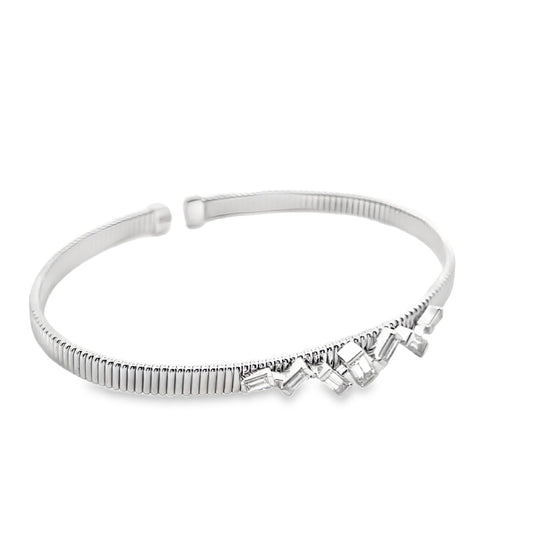 18K White Gold Diamond Bangle Cuff Bracelet