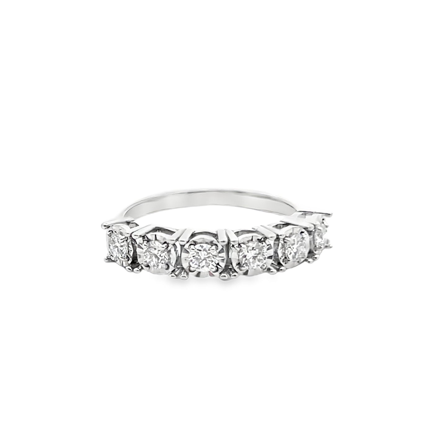 Seven-Stone Round Brilliant-Cut Diamond Ring in 14K White Gold
