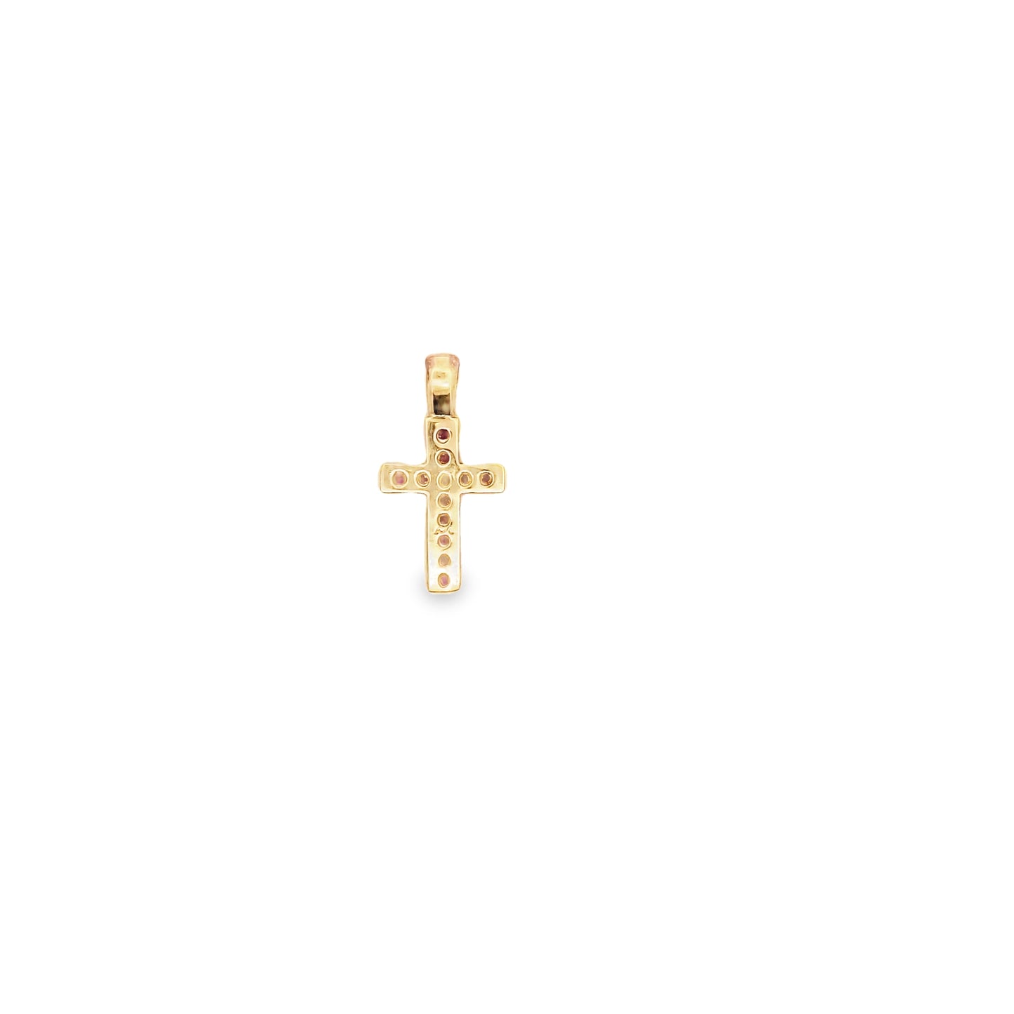 Ruby and Diamond Deep Setting Cross Pendant in 14K Yellow Gold