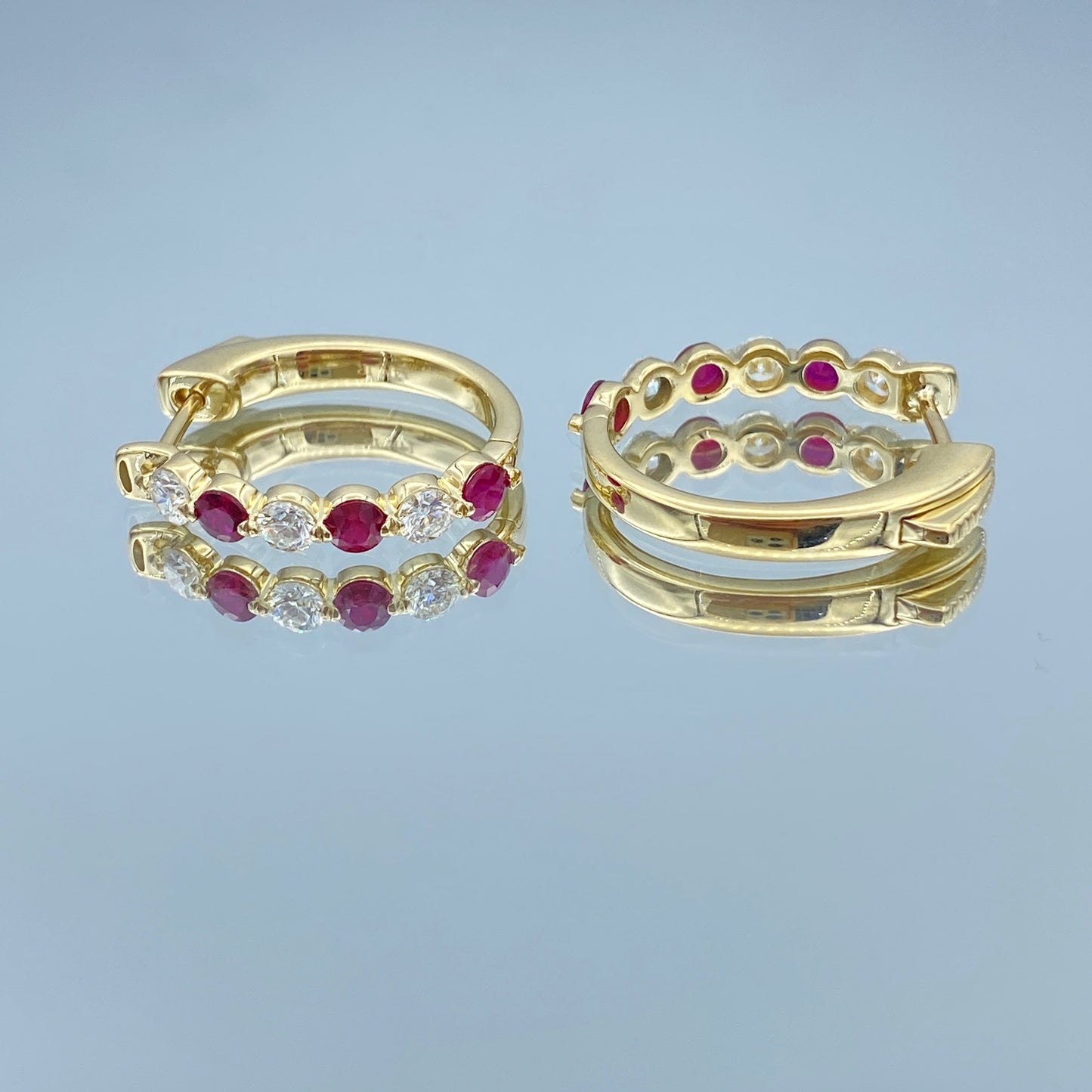 Diamond and Ruby Hoop Earrings in 14K Yellow Gold