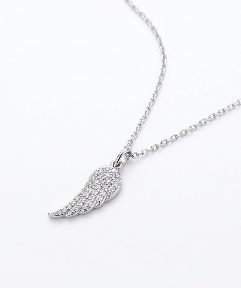 Diamond Feather Angel Wing Pendant in 14K White Gold
