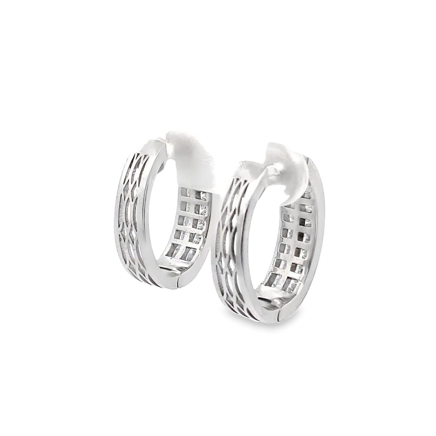 Princess-Cut Diamond Huggie Hoop Earrings in 14K White Gold