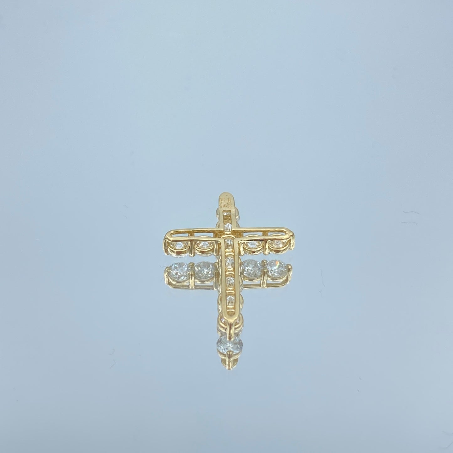 Round Brilliant Cut Diamond Cross Pendant in 14K Yellow Gold