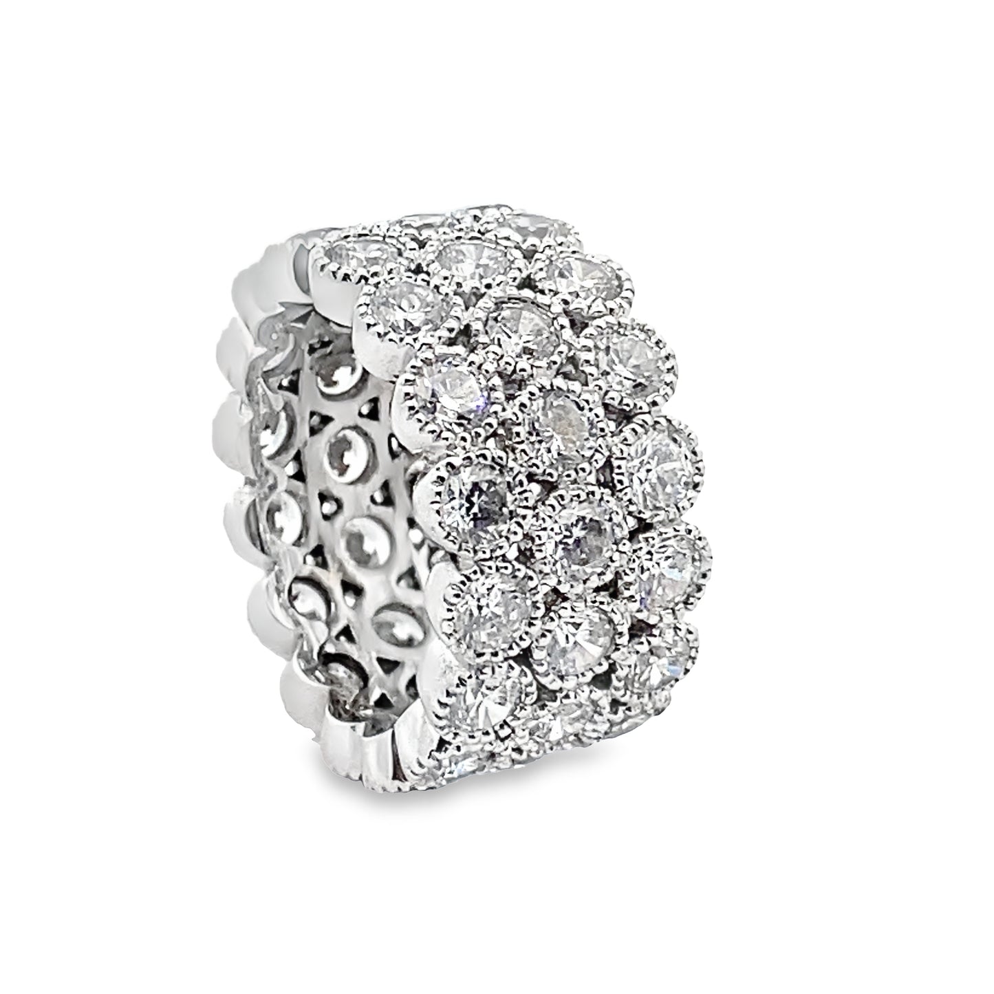 Three Row Bezel-Set Diamond Ring in 14K White Gold