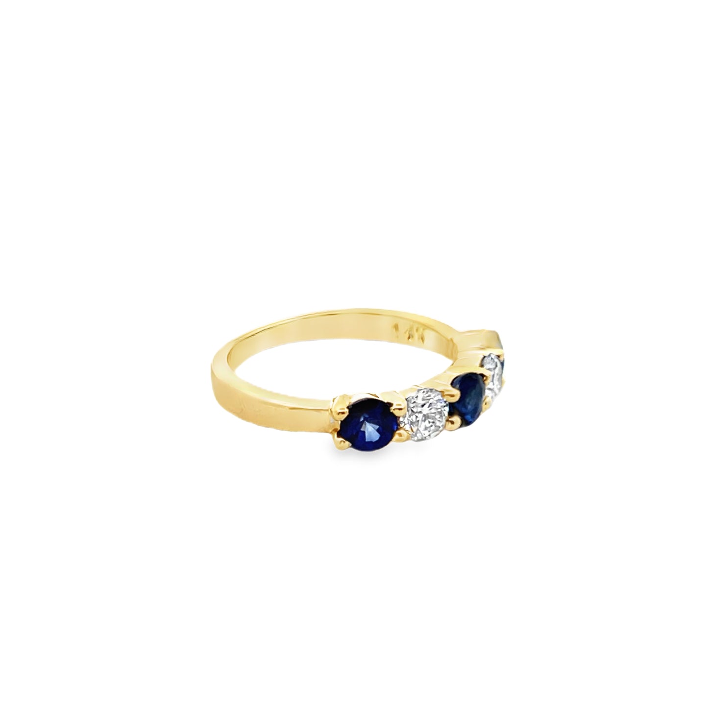 Five-Stone Halfway Round-Cut Sapphire, Ruby and Diamond Ring in 14K Gold
