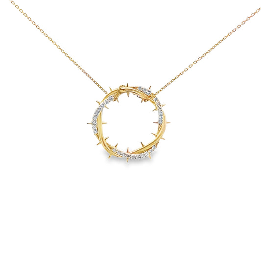 Crown of Thorns Diamond Encrusted Pendant Necklace in 14K Yellow Gold
